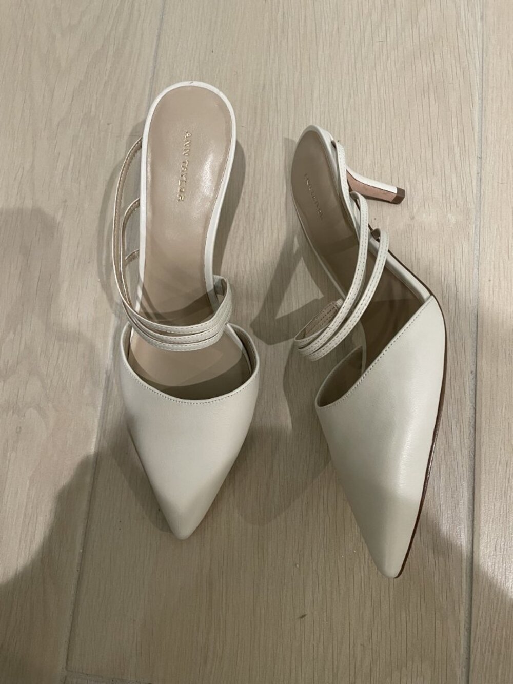 Ann Taylor Ivory Pointed Toe Strappy Heels